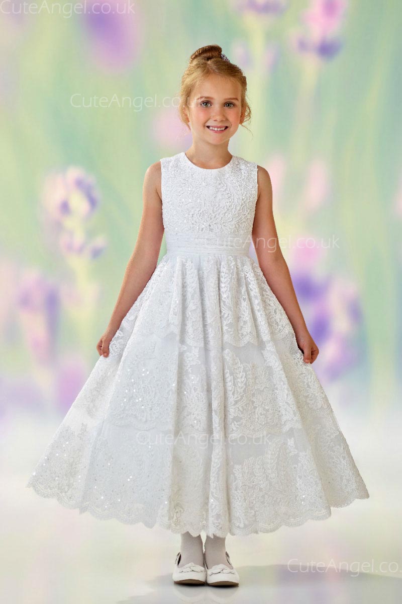 Girls Dress Style 0611018 Ivory Ankle Length Lace Round A-line Dress in Choice of Colour