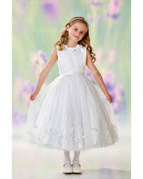 Girls Dress Style 0610218 Ivory Ankle Length hand Made Flower Round A-line Dress in Choice of Colour