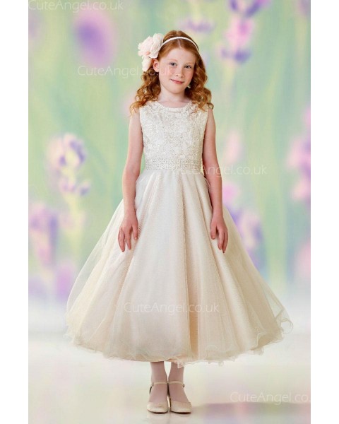 Girls Dress Style 0610318 Champagne Ankle Length Beading , Applique Bateau A-line Dress in Choice of Colour