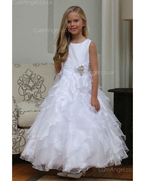 Girls Dress Style 061218  Floor-length Tiered , Bowknot Bateau A-line Dress in Choice of Colour