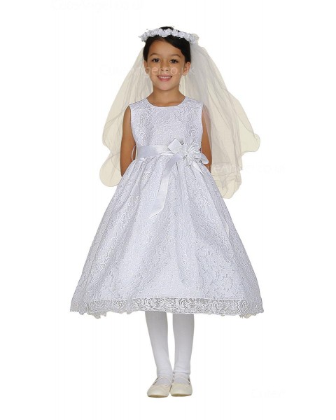 Girls Dress Style 0617518 Ivory Tea-length Hand Made Flower Round A-line Dress in Choice of Colour