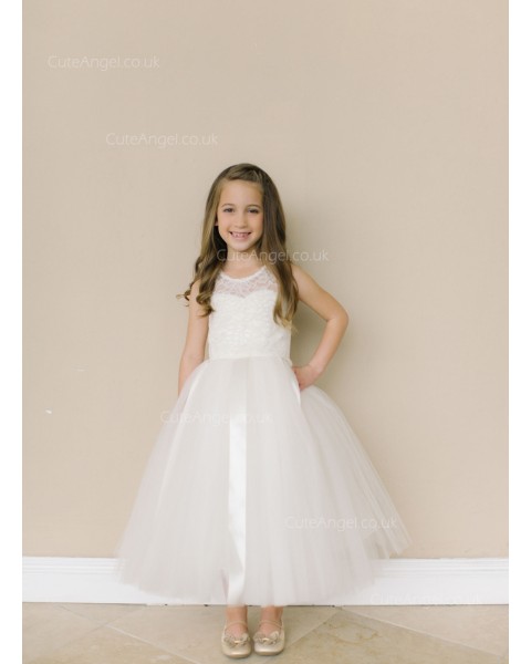 Girls Dress Style 0618418 Ivory Ankle Length Lace Round A-line Dress in Choice of Colour