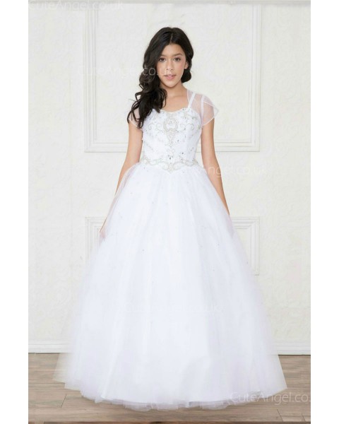 Girls Dress Style 0620418 White Floor-length Beading Sweetheart A-line Dress in Choice of Colour