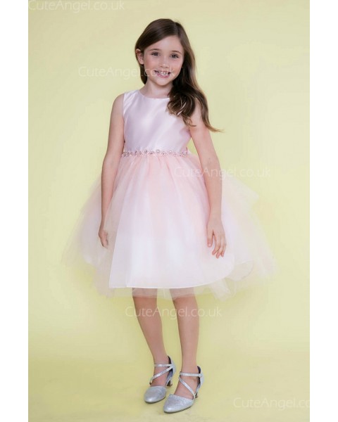 Girls Dress Style 0621318 Blushing Pink Knee-Length Bowknot , Beading Round A-line Dress in Choice of Colour