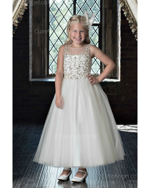 Girls Dress Style 0622118 Ivory Ankle Length Beading Bateau A-line Dress in Choice of Colour