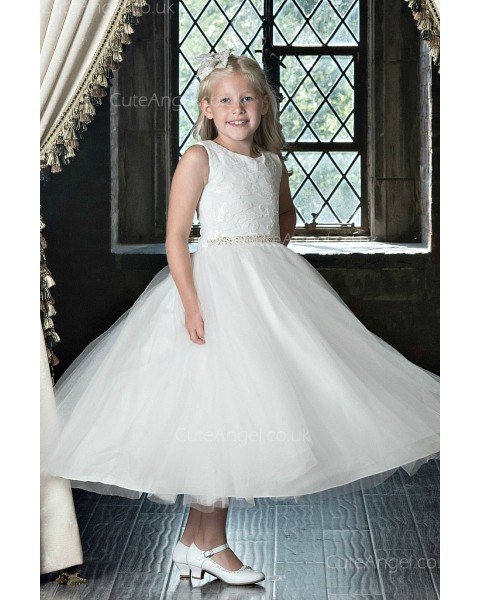 Girls Dress Style 0622418 Ivory Tea-length Beading Round A-line Dress in Choice of Colour