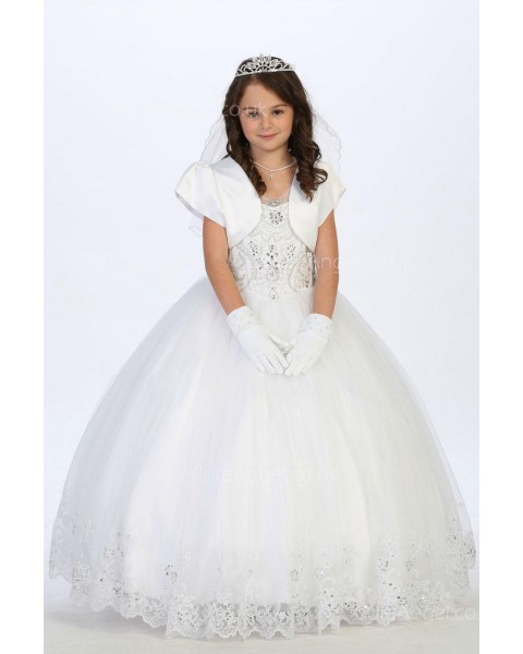 Girls Dress Style 065018 Ivory Floor-length Lace , Beading Bateau A-line Dress in Choice of Colour