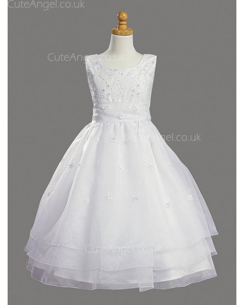 Girls Dress Style 068618 Ivory Floor-length Beading , Applique Bateau A-line Dress in Choice of Colour