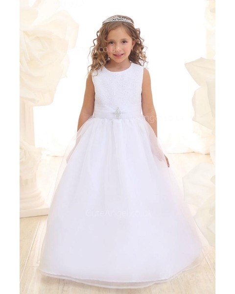 Girls Dress Style 069118 White Floor-length Beading Round A-line Dress in Choice of Colour