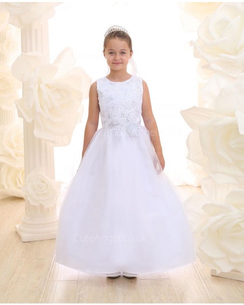 Girls Dress Style 069618 Ivory Floor-length Hand Made Flower , Applique  A-line Dress in Choice of Colour