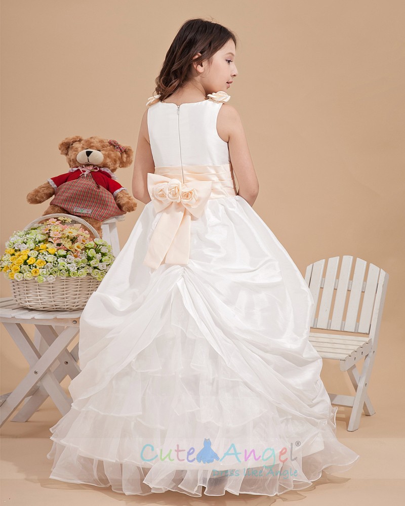 Beautiful Ivory Floor Length Hand Made Flower A Line Flower Girl