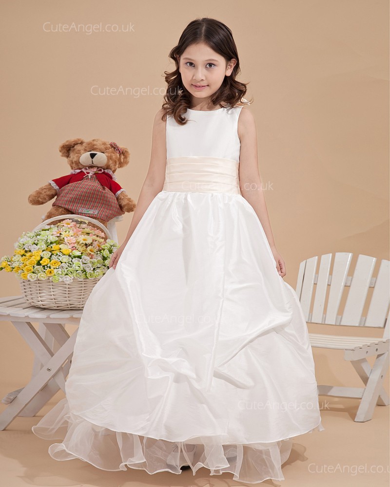 Beautiful Ivory Floor Length Hand Made Flower A Line Flower Girl