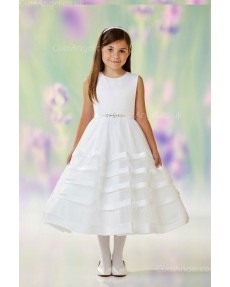 Girls Dress Style 0610018 Ivory Tea-length Beading Round A-line Dress in Choice of Colour
