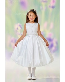 Girls Dress Style 0612318 Ivory Tea-length Beading Round A-line Dress in Choice of Colour