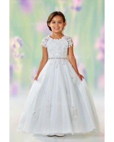 Girls Dress Style 0612518 Ivory Floor-length Lace , Beading , Applique Round A-line Dress in Choice of Colour