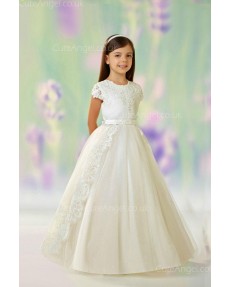 Girls Dress Style 0613018 Champagne Floor-length Lace , Beading , Applique Round A-line Dress in Choice of Colour