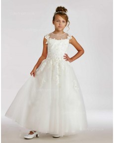 Girls Dress Style 0615518 Ivory Floor-length Lace , Beading Round A-line Dress in Choice of Colour
