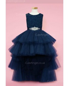 Girls Dress Style 0624118 Dark Navy Ankle Length Beading Bateau A-line Dress in Choice of Colour