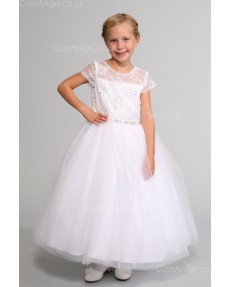 Girls Dress Style 0624518 Ivory Ankle Length Beading , Bowknot Round A-line Dress in Choice of Colour