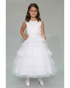 Girls Dress Style 0625018 Ivory Ankle Length Lace , Beading , Tiered Bateau A-line Dress in Choice of Colour
