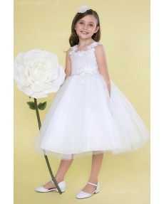 Girls Dress Style 0626718 White Knee-Length hand Made Flower Bateau A-line Dress in Choice of Colour