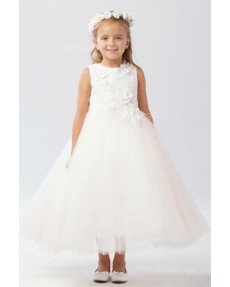 Girls Dress Style 062918 Ivory Ankle Length Applique Round A-line Dress in Choice of Colour