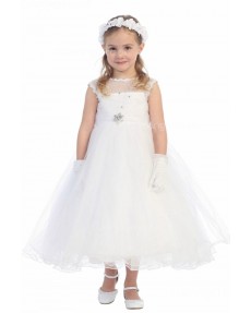 Girls Dress Style 064418 White Ankle Length Beading Bateau A-line Dress in Choice of Colour
