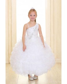 Girls Dress Style 069718 Ivory Ankle Length Tiered , Beading One Shoulder A-line Dress in Choice of Colour