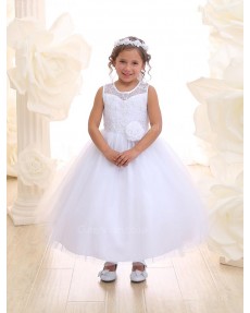 Girls Dress Style 069818 Ivory Ankle Length Hand Made Flower , Lace Round A-line Dress in Choice of Colour