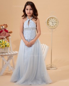 Elegant Girls Sky Blue Sweep A-line First Communion / Pageant Dress
