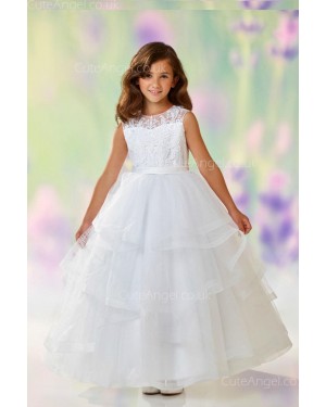 Girls Dress Style 0611118 White Floor-length Lace Round A-line Dress in Choice of Colour