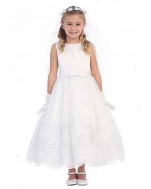 Girls Dress Style 064118 Ivory Ankle Length Lace Bateau A-line Dress in Choice of Colour