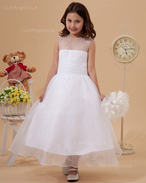 Elegant Best White Tea-length beading Flower Girl Dress / First Communion Dresses