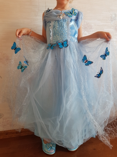 Halloween Blue Girls's Dress Cinderella Long Sleeve Princess Dress Girl Autumn Ice Romance Performance Costume Dress