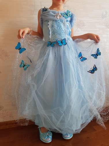 Halloween Blue Girls's Dress Cinderella Long Sleeve Princess Dress Girl Autumn Ice Romance Performance Costume Dress