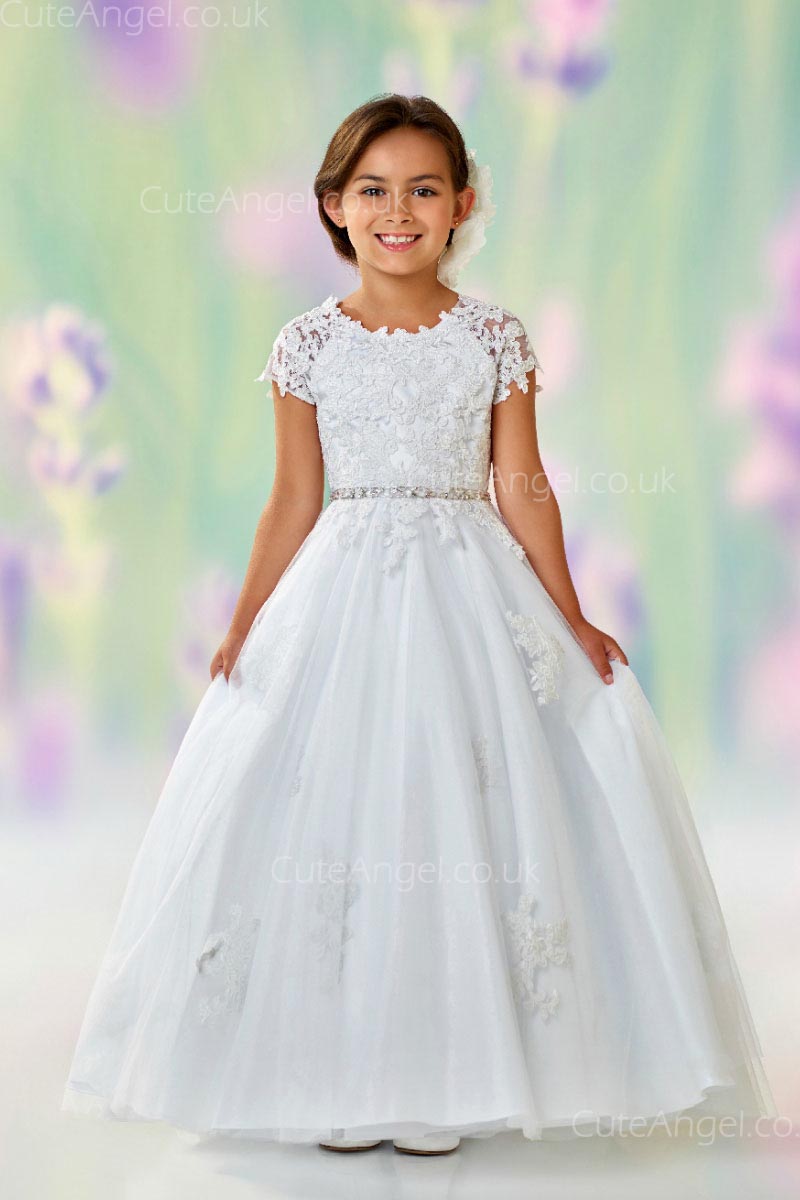 Girls Dress Style 0612518 Ivory Floor-length Lace , Beading , Applique Round A-line Dress in Choice of Colour