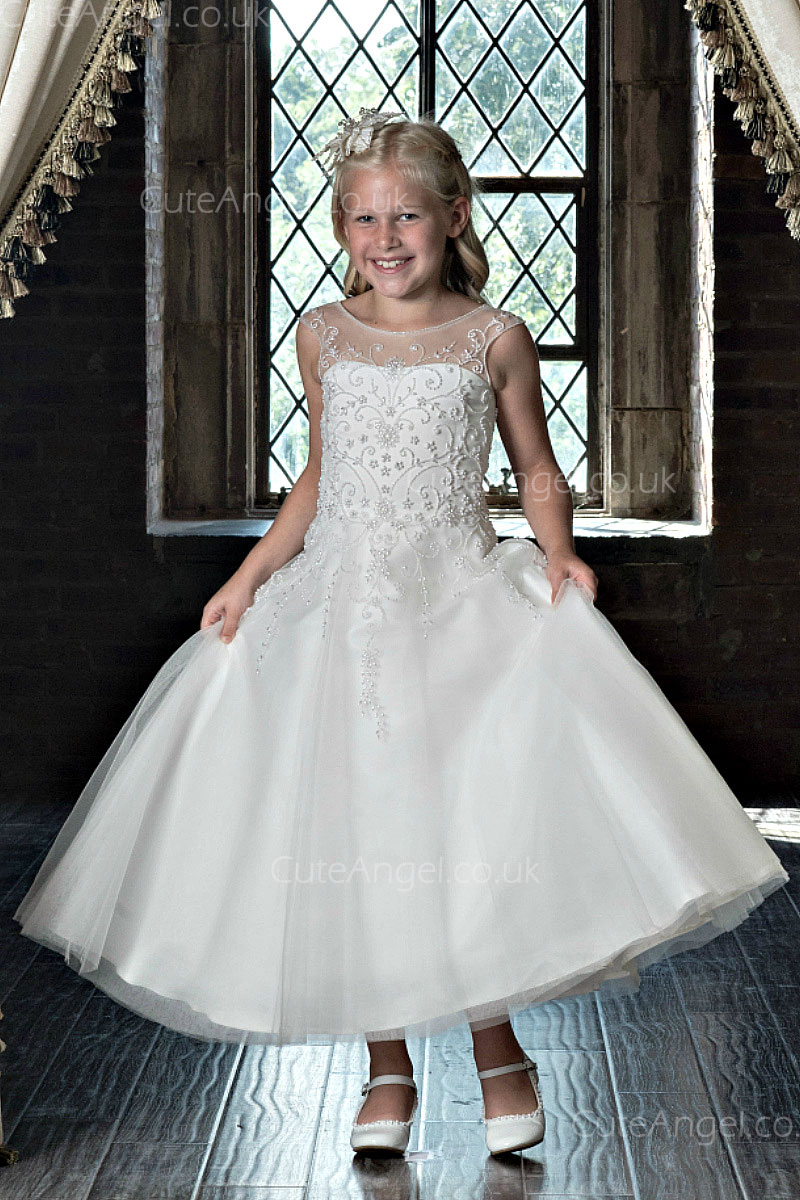 Girls Dress Style 0622918 Ivory Ankle Length Applique Bateau A-line Dress in Choice of Colour