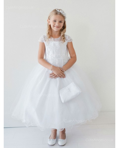 Girls Dress Style 060618 White Ankle Length Lace Round A-line Dress in Choice of Colour
