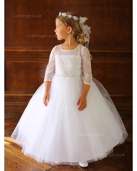 Girls Dress Style 060918 White Floor-length Beading Bateau A-line Dress in Choice of Colour