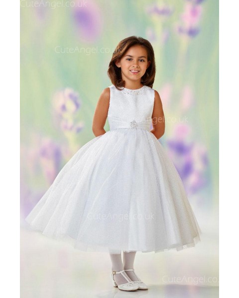 Girls Dress Style 0611418 Ivory Tea-length Beading Round A-line Dress in Choice of Colour
