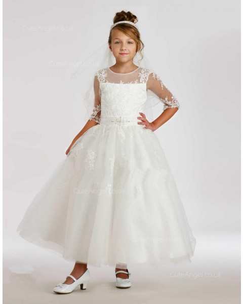 Girls Dress Style 0615318 Ivory Ankle Length Lace Round A-line Dress in Choice of Colour