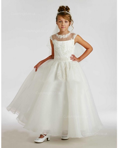Girls Dress Style 0615418 Ivory Floor-length Lace , Beading Round A-line Dress in Choice of Colour