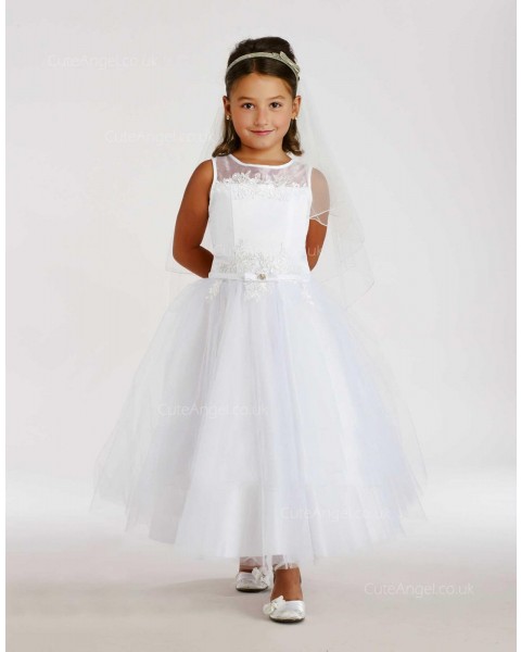 Girls Dress Style 0616018 White Ankle Length Applique Bateau A-line Dress in Choice of Colour