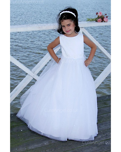 Girls Dress Style 0618018 Ivory Floor-length Beading Round A-line Dress in Choice of Colour