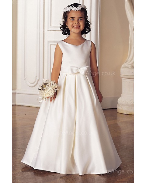 Girls Dress Style 0618318 Ivory Floor-length Bowknot Bateau A-line Dress in Choice of Colour