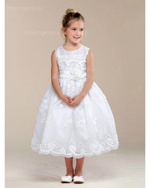 Girls Dress Style 0620018 Ivory Tea-length Hand Made Flower Round A-line Dress in Choice of Colour