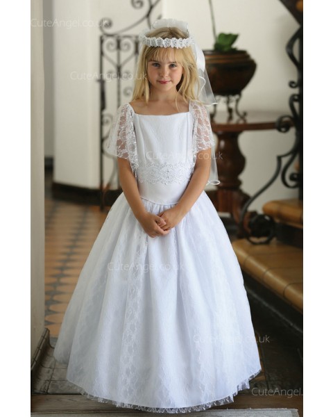 Girls Dress Style 062018 Ivory Floor-length Lace Bateau A-line Dress in Choice of Colour