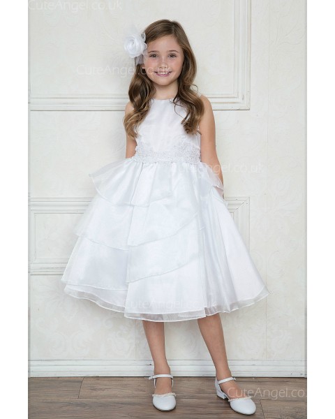 Girls Dress Style 0621118 Ivory Knee-Length Tiered , Lace Bateau A-line Dress in Choice of Colour