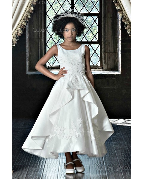 Girls Dress Style 0622618 Ivory Tea-length Applique Bateau A-line Dress in Choice of Colour