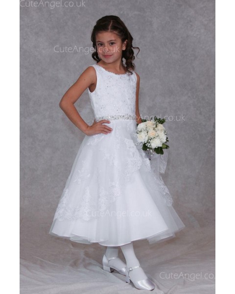Girls Dress Style 0624418 Ivory Ankle Length Lace , Beading , Tiered Bateau A-line Dress in Choice of Colour